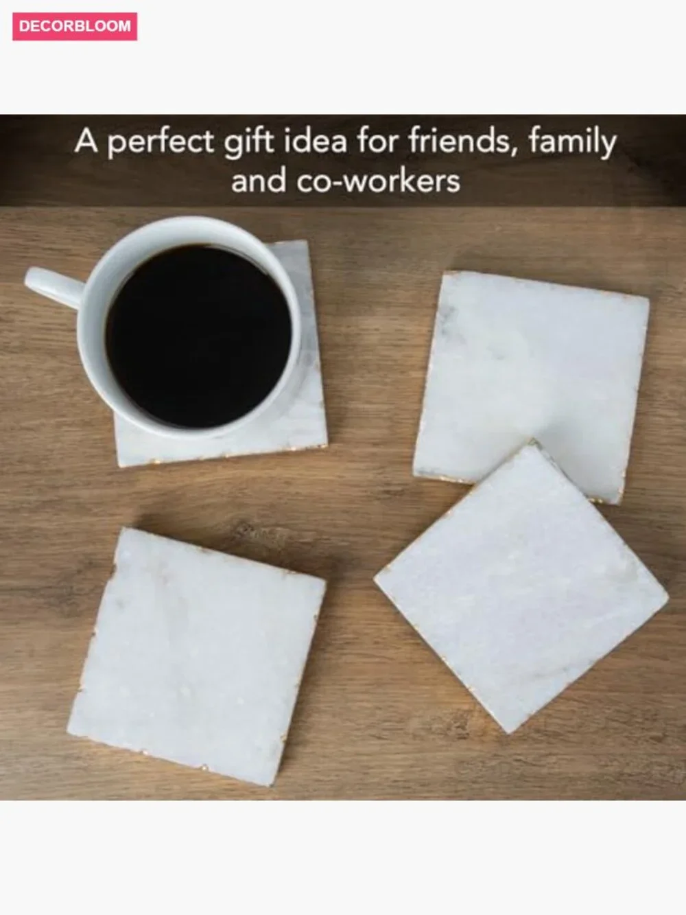 Set of 4 Square Marble Coasters with Gold Edges